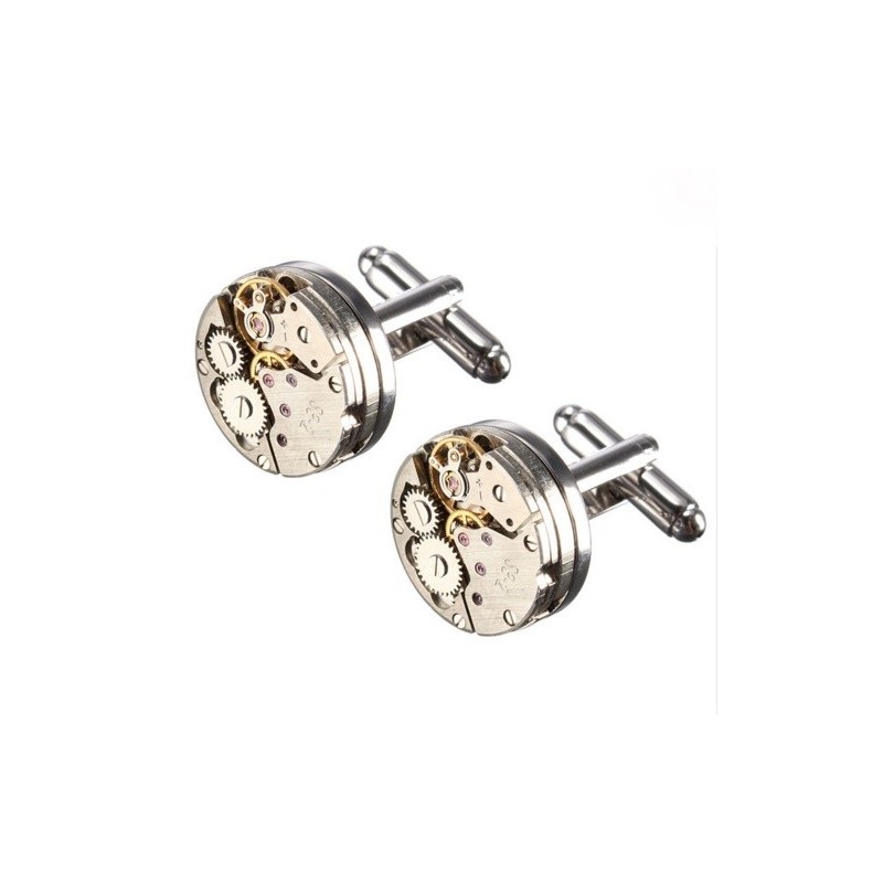 Boutons de manchette mouvement d'horloge Round