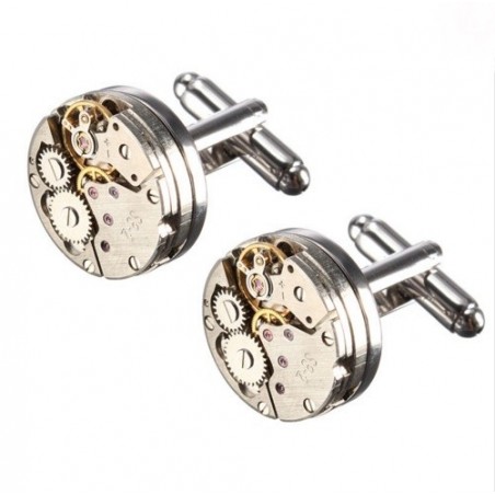 Boutons de manchette mouvement d'horloge Round