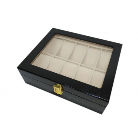 Watch box for 12  Lacquered Wood Black