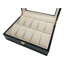 Watch box for 12  Lacquered Wood Black