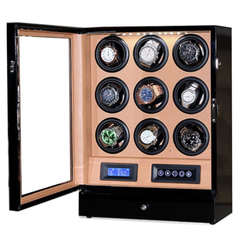 Watch Winder LUX 9 relojes. Brown LCD LED