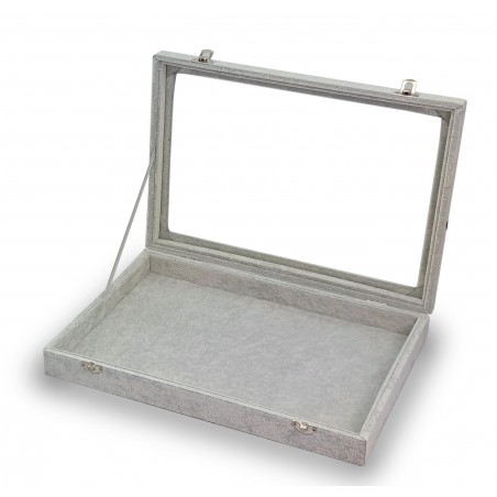 Caja expositora  gemelos, anillos ,sortijas ,bandeja   gris velvet