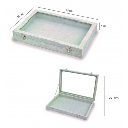 Caja expositora  gemelos, anillos ,sortijas ,bandeja   gris velvet