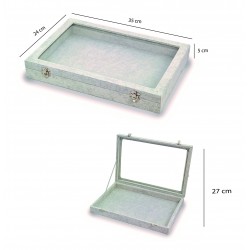 Caja expositora  gemelos, anillos ,sortijas ,bandeja   gris velvet