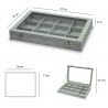 Caja guarda gemelos, anillos ,12  espacios gris