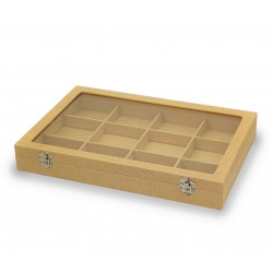 Caja guarda gemelos, anillos ,sortijas ,12  espacios beige