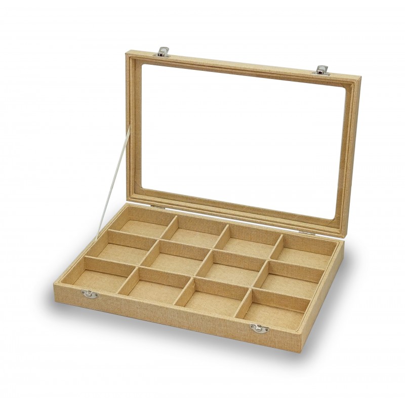 Box for cufflinks, rings,  24 spaces in beige