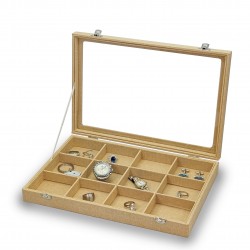 Box for cufflinks, rings,  24 spaces in beige