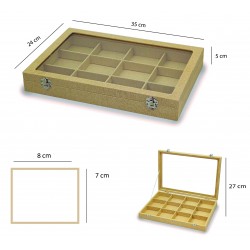 Boîte à boutons de manchette, bagues, 24 espaces beige