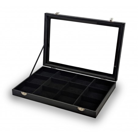 Caja guarda gemelos, anillos ,12  espacios pu negro