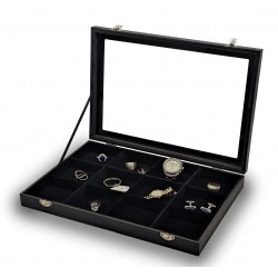 Caja guarda gemelos, anillos ,12  espacios pu negro