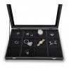 Caja guarda gemelos, anillos ,12  espacios pu negro