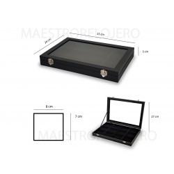 Caja guarda gemelos, anillos ,12  espacios pu negro