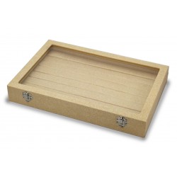 Caja guarda anillos ,sortijas 7 ranuras anillos acabado textil beige