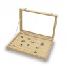 Caja guarda anillos ,sortijas 7 ranuras anillos acabado textil beige