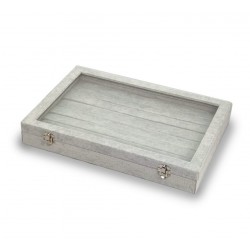 Ring storage box, 7 ring grooves in beige textile finish