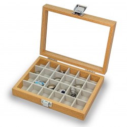 Caja guarda gemelos, anillos ,sortijas ,24 espacios madera