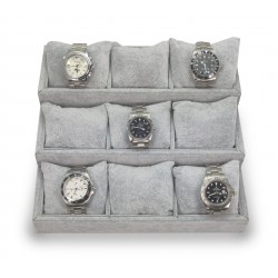 Bandeja expositora escalera gris para relojes, brazaletes y pulseras