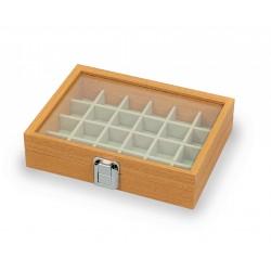 Caja guarda gemelos, anillos ,sortijas. 12 espacios madera