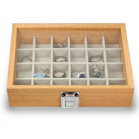 Caja guarda gemelos, anillos ,sortijas. 12 espacios madera