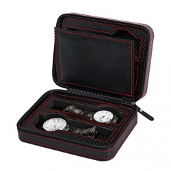 Zipper case for 4 Watches Carbon Fiber