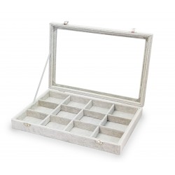 Caja guarda gemelos, anillos ,sortijas ,12  espacios gris velvet