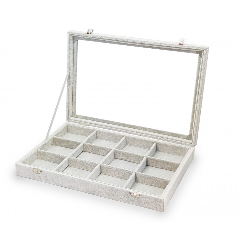 Box for cufflinks, rings,  12 spaces in beige