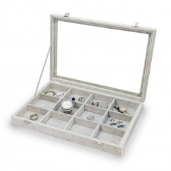 Caja guarda gemelos, anillos ,sortijas ,12  espacios gris velvet