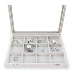 Caja guarda gemelos, anillos ,sortijas ,12  espacios gris velvet